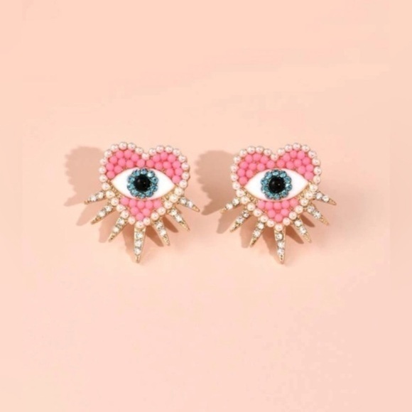 New Pink And Gold Heart Earrings With Sunburst Design 39$